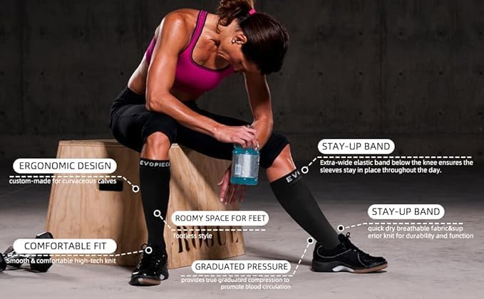 8-15 mmHg 1Pair Men and Women Wide Calf Sleeve Brace Compression Socks for Leg Support, Pain Relief