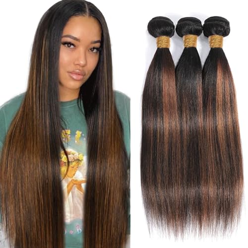 Hair P1B30 Ombre Straight Human Hair Bundles 1B30 Brown 3 Bundles 24 26 28 Inch Two Tone Black Mixed Brown Highlight