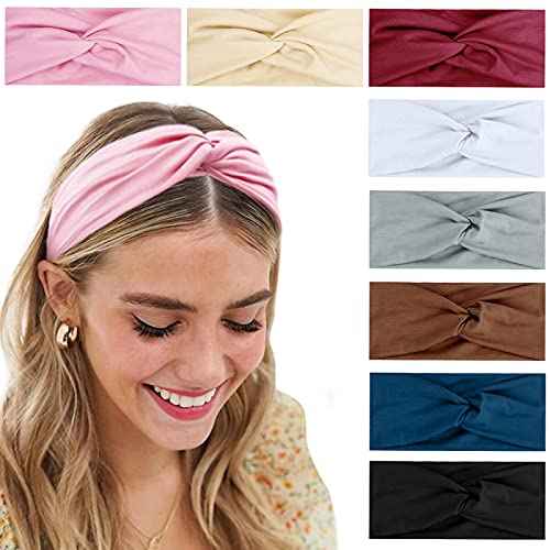 Turban Headbands for Women Boho Wide Women's Headbands for Hair Non Slip Twist Head Bands Headwraps Short Hair Stretchy Thick Fashion Accessories, Solid Color