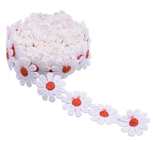 15 Yards 1inch Daisy Lace Trim Flower Applique Lace Ribbon for Gift Wrapping DIY Sewing Craft Wedding Dress Hair Accessories Jewelry Making Dreamcatchers Tassel Embellishment Decorations(Red)