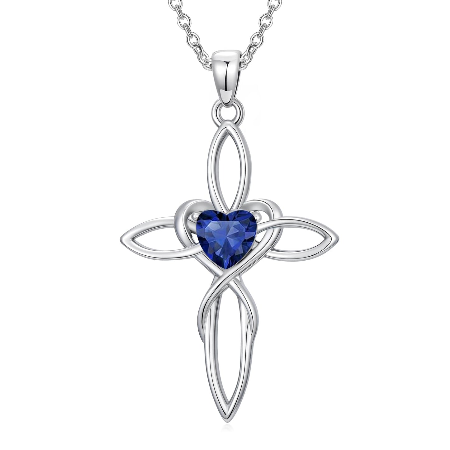 POIUY Celtic Knot Cross Birthstone Necklace for Women Irish Infinity Heart Pendant Cross Jewelry Anniversary Valentines Birthday Mothers Day Faith Gifts for Mom Wife Her