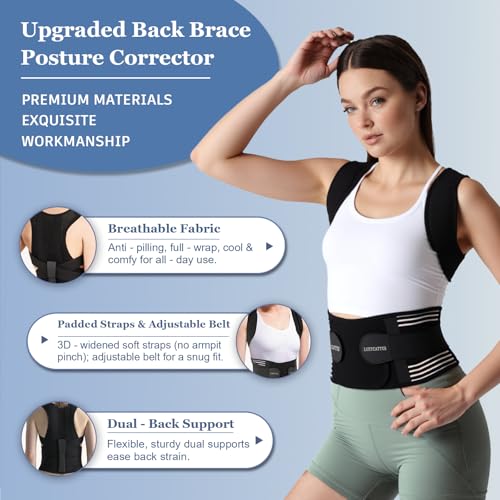 Back Brace Posture Corrector for Women and Men, Shoulder and Back Support Brace, Adjustable Back Straightener Posture Corrector for Pain Relief and Improves Posture (Large)