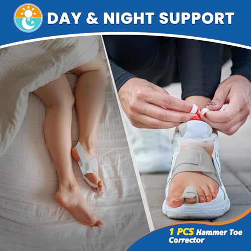 Hammer Toe Straightener for Women and Men - 1 Pcs Adjustable Toe Corrector for Curled Toes, Broken Support, Bunion Pain Relief - Includes 1 Compression Wrap, 1 Toe Splint & 1 Heel Strap