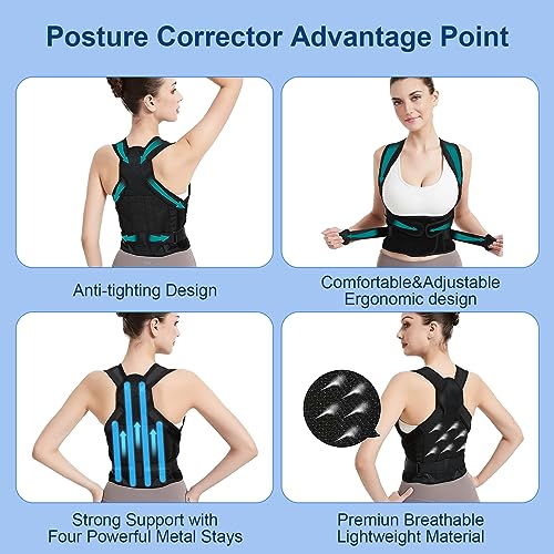 Back Brace Posture Corrector for Women and Men, Upgraded Adjustable Back Support for Upper and Lower Back Pain Relief, Shoulder Straightener for Scoliosis, Hunchback,Thoracic, Waistline-M(31.9"-37.4")