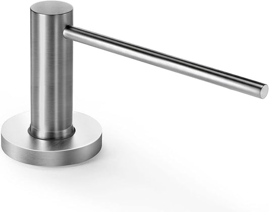Long Spout Kitchen Sink Soap Dispenser for Granite & Quartz Countertop - Brushed Nickel Stainless Steel Finished - Wide Flange Provides Great Coverage on American Standard Sink Holes