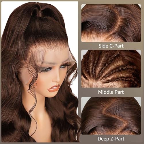 Chocolate Brown Lace Front Wig 13x6 Body Wave Lace Front Wigs Human Hair 200 Density Pre Plucked 4# Colored Wigs 22 Inch