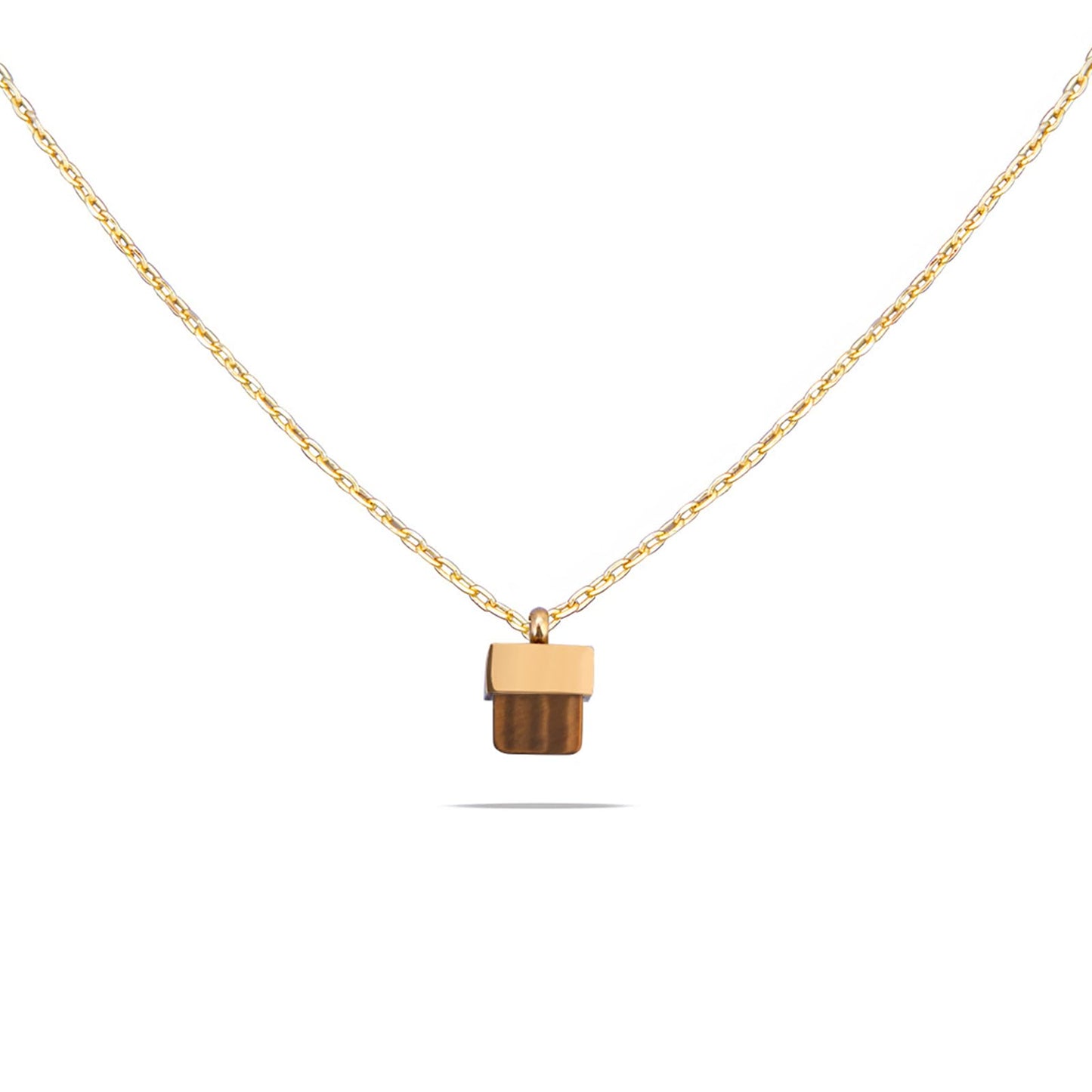 Milan Chiva 14K Gold Plated Brown Tigers Eye Stacked Necklace for Women, Dainty Trendy Non Tarnish Pendant Charm Necklaces Fashion Jewelry for Women Waterproof MNS-1005BR