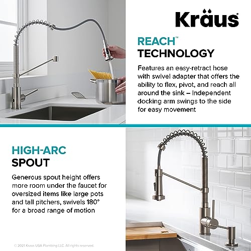 KRAUS Bolden Touchless Sensor Commercial Style 2-Function Single Handle Pull Down Kitchen Faucet in Spot-Free Stainless Steel, KSF-1610SFS