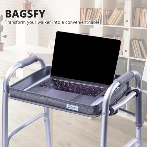 BAGSFY Clear View Walker Tray for Seniors– Universal Folding Walker Table with Cup Holder & Side Pocket | Hard Top Lightweight Walker Accessory, Tool-Free Installation, Fits Most Walkers