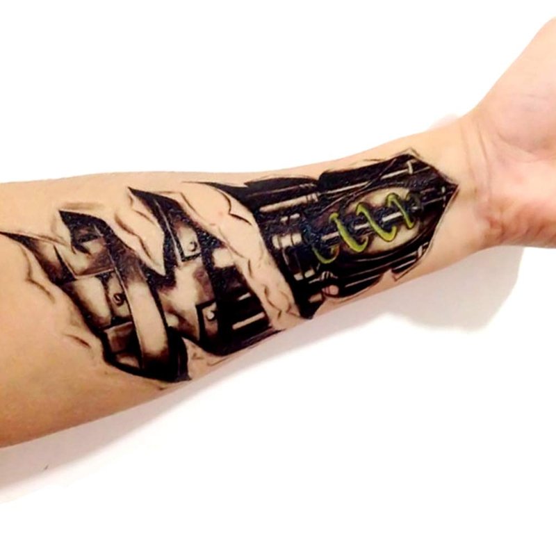 Oottati 8 Pieces Large 3D Mechanical Parts Gear Arm Eyeball Muscle Body Art Temporary Tattoo