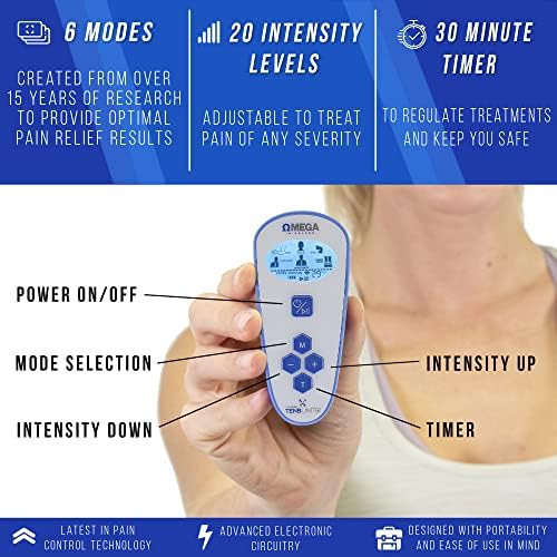 OMEGA Wireless TENS Unit Muscle Stimulator with Remote Control - Complete Back Pain Relief Solution, Reusable Electrode Pads, 6 Modes, and Long-Lasting Battery for Muscle Recovery