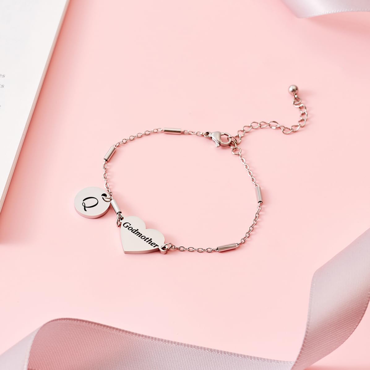 CHENVA Godmother Gifts Initial Bracelet Bangle for Women Gift for Godmother from Goddaughter (Godmother Bracelet Q)