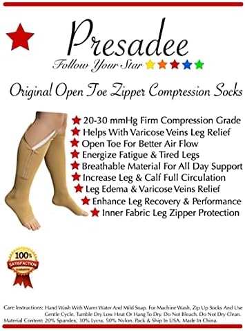 Original Open Toe 20-30 mmHg Firm Compression Circulation Zipper Socks (Beige, 2X-Large)
