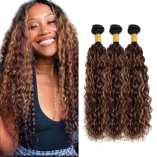 Brown Human Hair Bundles Ombre Highlight Bundles Human Hair #4 Water Wave Bundle 20 22 24 inch P430 Water Wave Bundle
