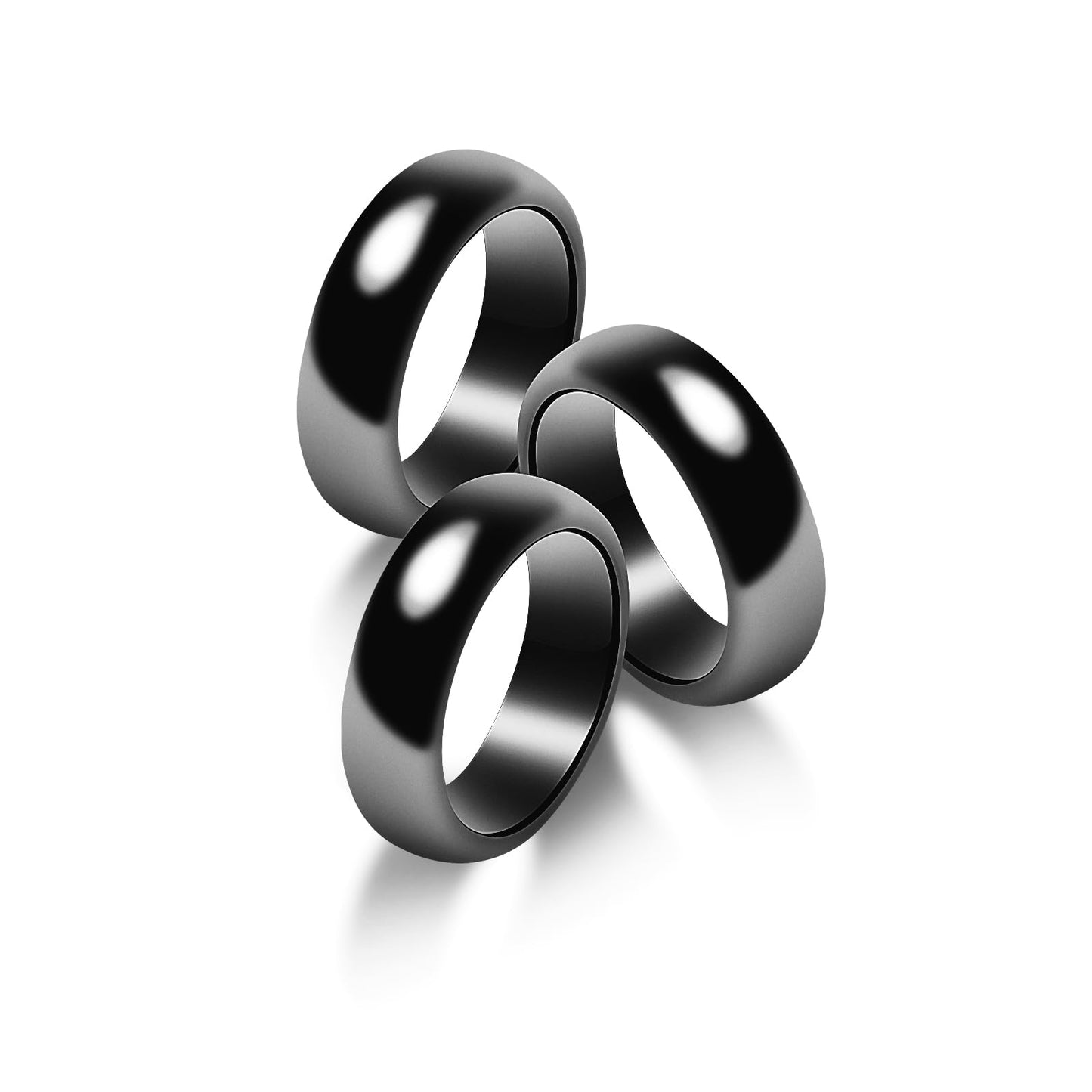 Fashtour Genuine Magnetic Hematite Rings, 3 Pack, Black, 6mm Wide, Polished, for Men and Women, Anxiety Relief, Root Chakra Balancing（Size 6#）