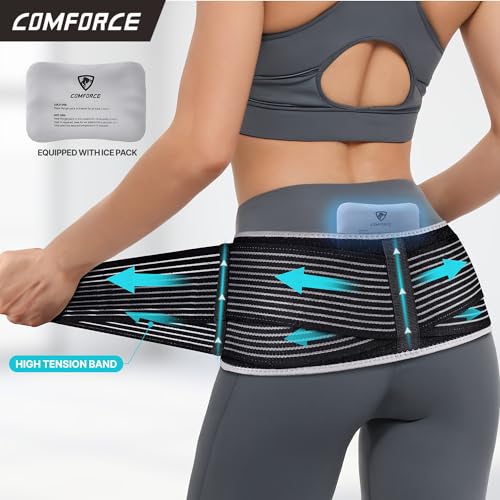 Sacroiliac Hip Belt, Dual Adjustable Compression with Ice Pack, Relief for Lower Back, Pelvic Stabilization, Postpartum Recovery & Lumbar Support - L(fits waist circumference: 38-46 inches)