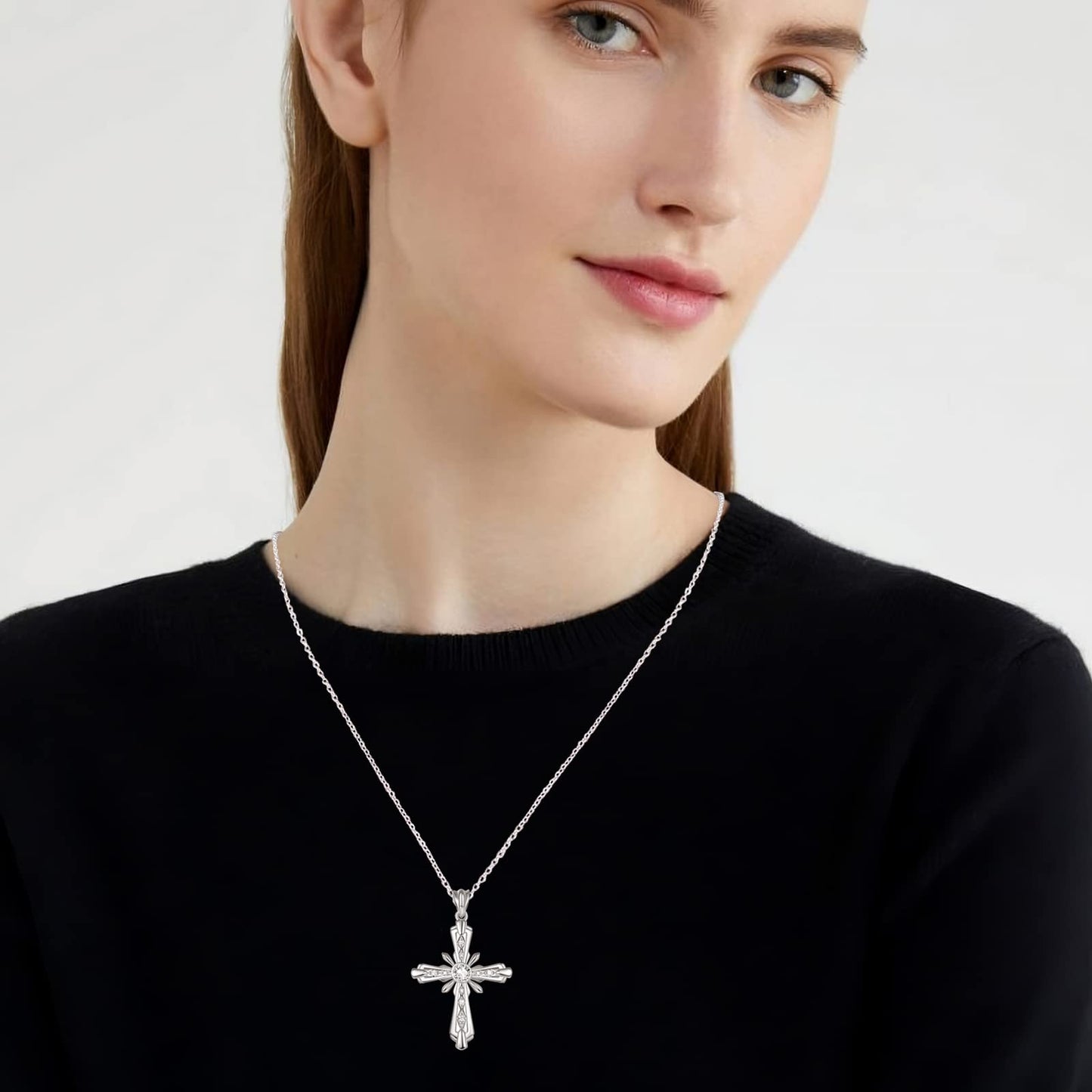 Dreamboat Sterling Silver Cross Necklace for Womens Cross Pendant Crucifix Necklace Faith Christian Jewelry Confirmation Religious Gifts for Mom