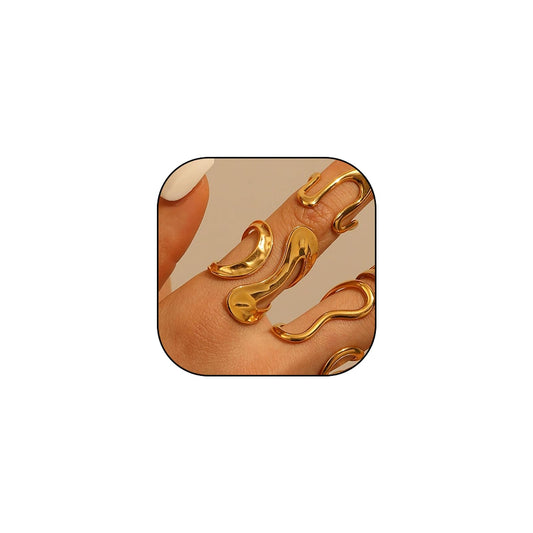 AIETUE Chunky Rings For Women, Gold Silver Thumb Ring Asymmetrical Wavy Curve Ring Adjustable Non Tarnish Dainty Stainless Steel New Year Anniversary Birthday Jewelry Gift (Trendy Gold #3)