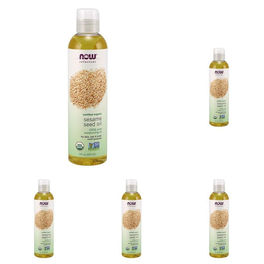 NOW Solutions, Organic Sesame Seed Oil, 100% Pure Moisturizing Oil for Skin and Hair, with Vitamins, Minerals and Phytonutrients, 8-Ounce (Pack of 5)