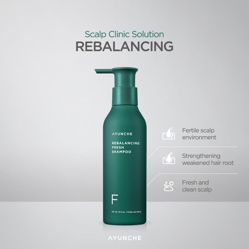 AYUNCHE Rebalancing Shampoo Fresh 11 fl. oz. [For Oily Scalp] | Cleanse Excess Sebum & Oiliness | Strengthen and Protect Hair Roots | Anti-Hair Loss and Anti-Thinning Shampoo | Korean Salon Brand
