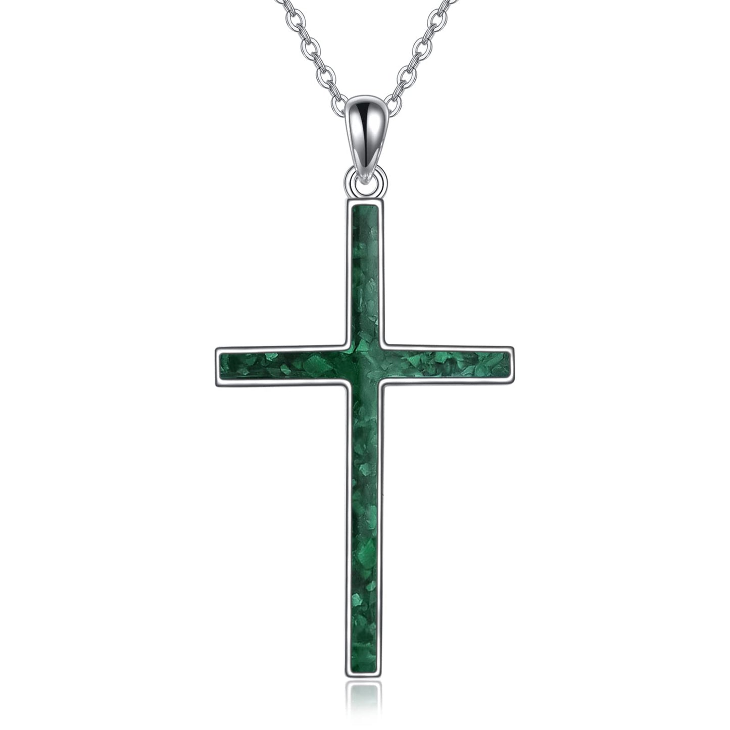 YFN Cross Necklace Sterling Silver Green Malachite Cross Pendant Religious Jewelry Gifts for Women Men