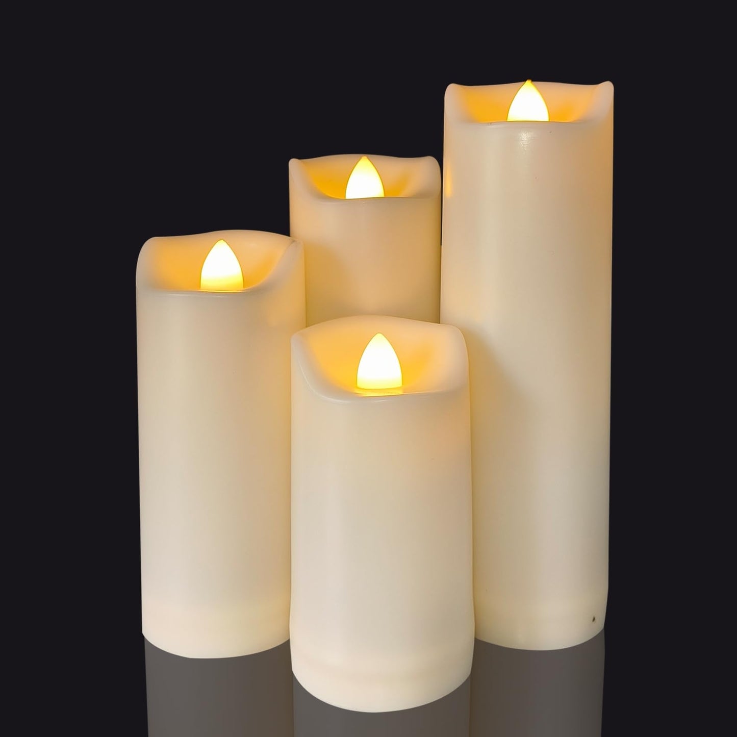 4 Pack Battery Operated Candles 2"x4""/5""/6""/7"" Plastic Flickering LED Flameless Candles with Timer Outdoor Waterproof Wedding Party Halloween Christmas Decoration Realistic Slim Tall Pillar Candles"