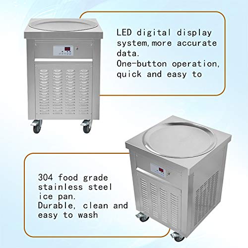 Kolice commercial ETL US Franchise 22" Single Round Pan Fry Ice Cream Machine, Stir-Fried Ice Cream Rolled Machine-Auto Defrost, Smart AI Temperature Control