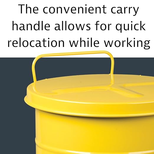 Justrite 6 Gallon Galvanized Steel Oily Waste Can, 16" x 12" Metal Oil Rag Safety Can with Hand Operated Self-Closing Lid for Oil Rag Disposal, Made in The USA, Yellow, 09111
