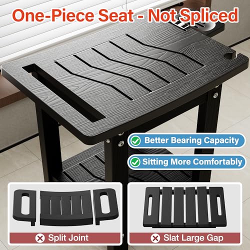 YEFU Shower Chair for Inside Shower: Waterproof/No Maintenance - Shower Stool with Shelf & Handle Weight 400 LBS - Use for Bathrooms/Outdoor - Non-Slip Easy Assemble Bench for Adult/Elderly/Black