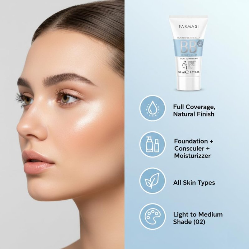 BB Cream Beauty Balm - Tinted Moisturizer with SPF 15 | Lightweight Matte Finish, Buildable Coverage, 1.7 fl oz, 02 Light to Medium
