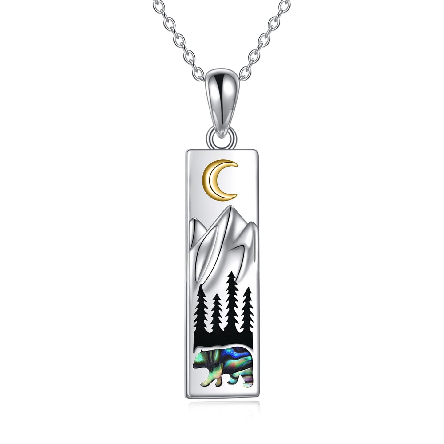 YFN Mountain Bear Necklace for Women Sterling Silver Nature Necklace Jewelry Gift for Skiers, Hikers, Campers, Climbers and Nature Lovers