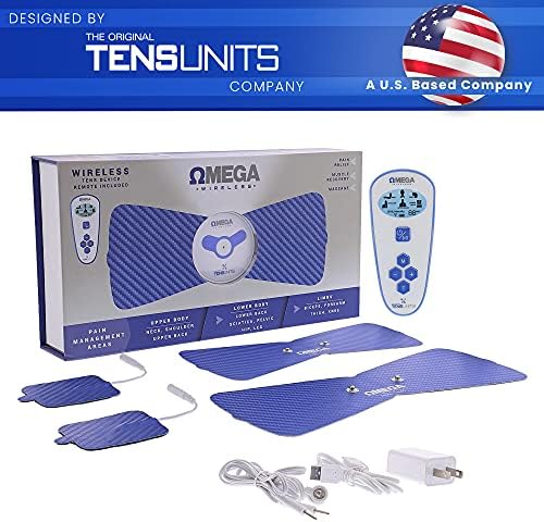 OMEGA Wireless TENS Unit Muscle Stimulator with Remote Control - Complete Back Pain Relief Solution, Reusable Electrode Pads, 6 Modes, and Long-Lasting Battery for Muscle Recovery