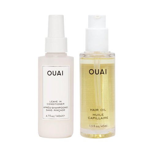 OUAI Leave-In Conditioner + Hair Oil Bundle - Hair Styling Products for Frizz Control, Heat Protection, Detangling, and Added Shine - Paraben & Sulfate-Free Hair Care (2 Count, 4.7 Oz/1.5 Oz)
