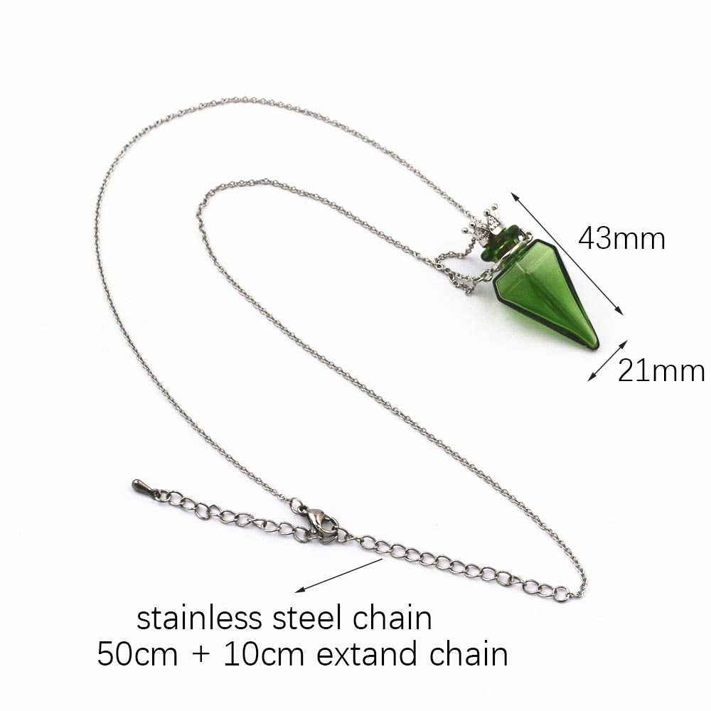 Colored glass Pendant Necklace Aromatherapy Perfume bottle necklace 50cm Stainless steel chain (light blue)