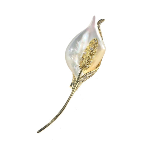AILONMEI Pearl Flower Brooch and Pins for Women Large Gold Luxury Elegant Pin Christmas Gift Jewelry (GS007)