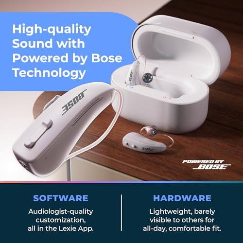 Lexie B2 Plus Powered by Bose - Self-Fitting Rechargeable OTC Hearing Aids for Mild to Moderate Hearing Loss in Adults and Seniors - Clear Sound - Wireless Charging Case - Bluetooth-Enabled - Gray