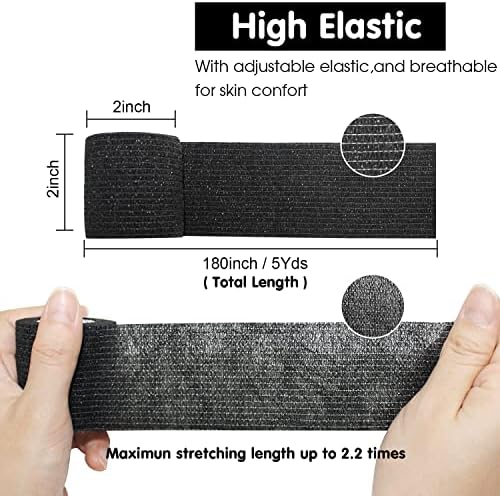 Self Adherent Cohesive Bandage 2" x5 Yards First Aid Bandages Stretch Sport Athletic Wrap Vet Tape for Wrist Ankle Sprain and Swelling,Black(24 Rolls)