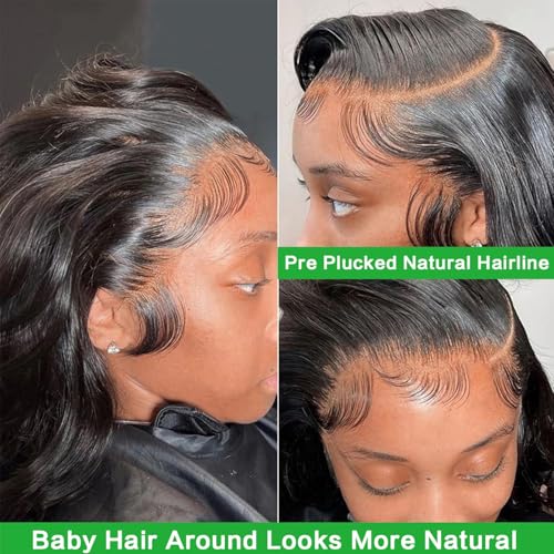 GABRIELLE 26 Inch Body Wave Lace Front Wigs Human Hair 13x6 HD Lace Frontal Wig 200 Density Pre Plucked Brazilian Virgin Human Hair Wigs for Women Glueless Wig