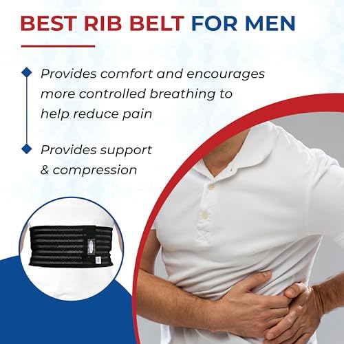 ITA-MED Breathable Elastic Rib Brace for Men, Ideal Compression Support Wrap/Belt for Broken, Cracked, Dislocated & Fractured Ribs, Made in USA (Black, Medium)