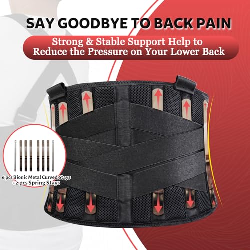 Work Back Brace with Removable Suspender Straps, Lumbar Posture Corrector for Heavy Lifting Safety Protector, Back Support Belt for Men Women in Moving, Construction and Warehouse Jobs Large