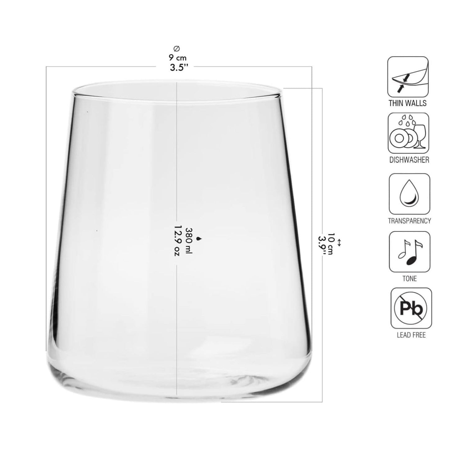 Krosno Water Juice Drinking Glasses, Set of 6, 12.9 oz, Avant-Garde Collection, Crystal Glass, Lightweight Everyday Drinking Glasses, Multi-Purpose, Dishwasher Safe, Made in Europe