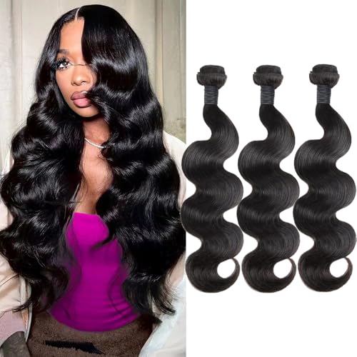 CHEEON Body Wave Bundles Human Hair 20 22 24 Inch Human Hair Bundles 12A Grade Unprocessed Brazilian Virgin Hair Extensions 3 Bundles Deal Natural Black