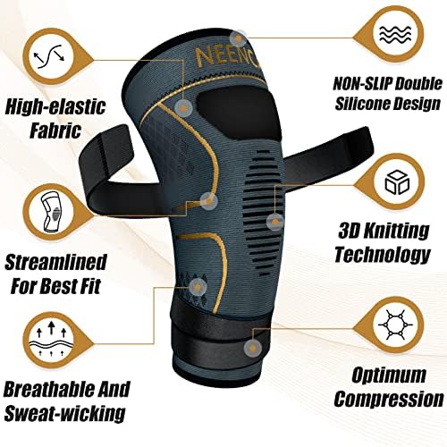 NEENCA Knee Braces for Knee Pain- 2 Pack Knee Sleeves for Pain Relief Set, Knee Compression Sleeves with Adjustable Straps for Best Fit, for Sports, Runner, Meniscus Tear, ACL, Arthritis, Joint Pain..