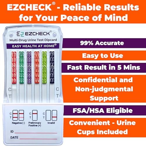 [200 Pack] EZCHECK® 6-Panel Drug Test - at-Home Rapid Urine Screening Kit for 6 Most Used Drugs: (THC-Marijuana, BZO-Benzos, MET-Meth, OPI/MOP-Opiates, AMP-Amphetamine, COC)