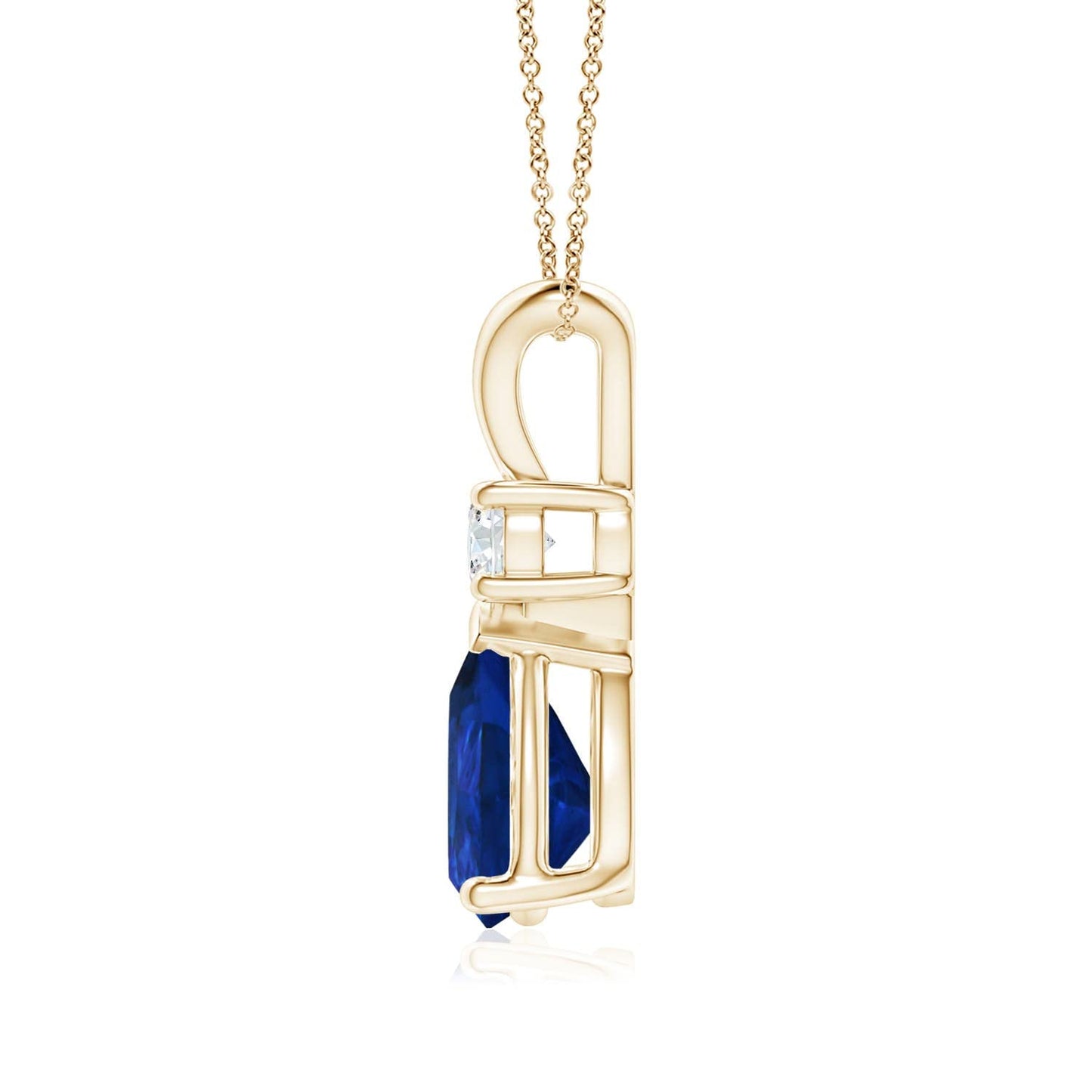 Angara Natural Blue Sapphire Solitaire Pendant for Women | Prong-Set Blue Sapphire Teardrop V-Bale Pendant with Diamond in Yellow Gold | September Birthday, Gemstone Jewelry Gift | AAA | 6x4mm