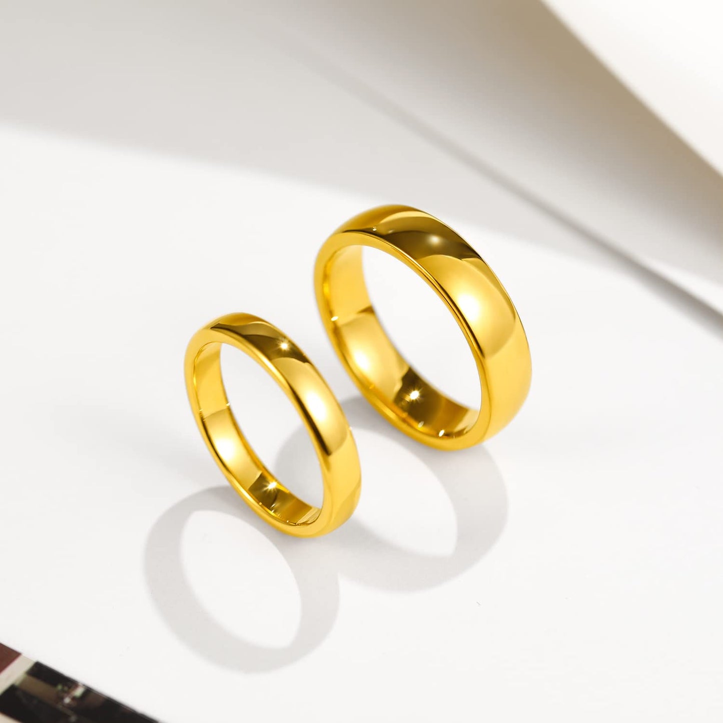 Greenpod 4mm 24K Gold Plated Tungsten Rings for Women High Polish Dome Plain Classic Wedding Bands Comfort Fit Size 5