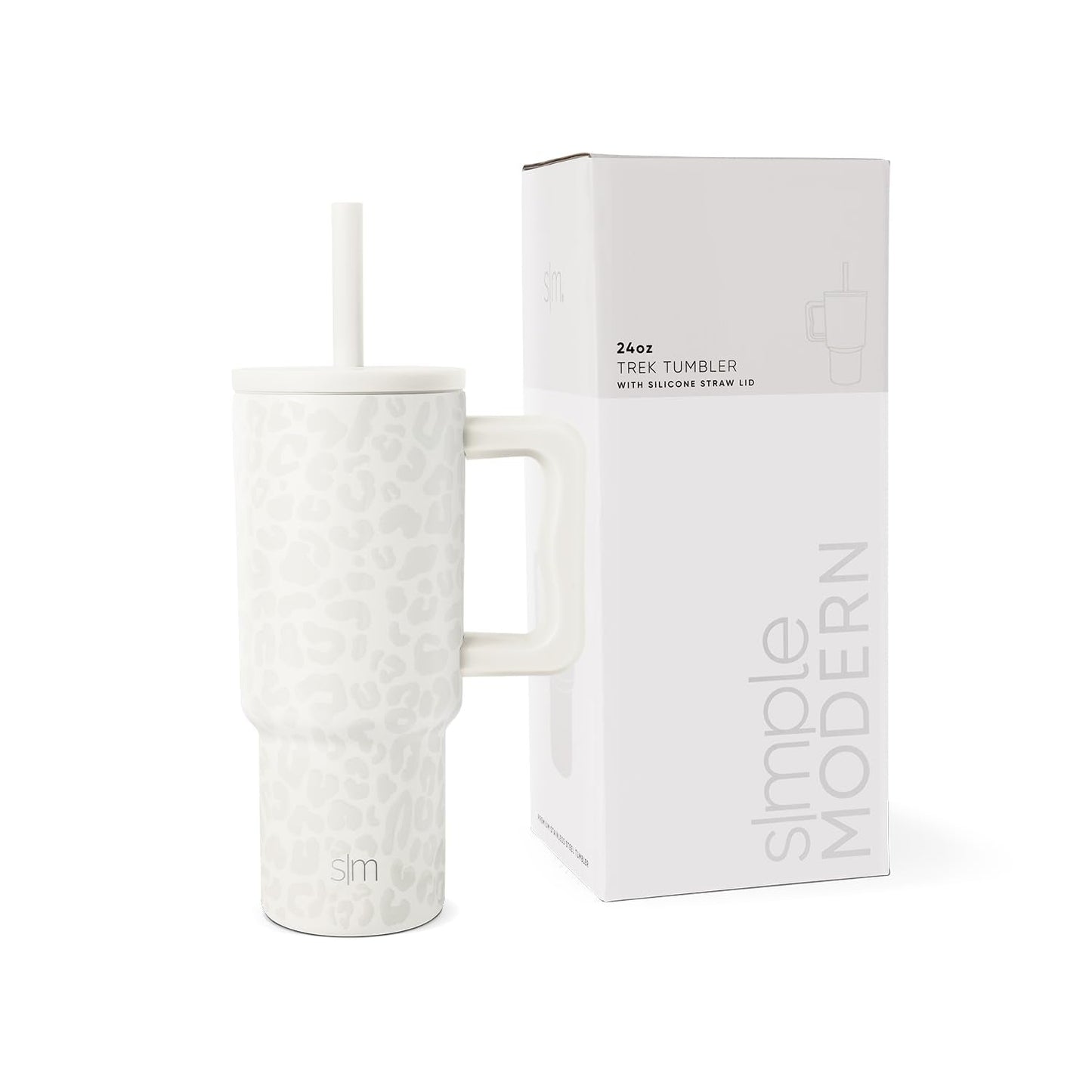 Simple Modern Kids 24 oz Tumbler with Handle and Silicone Straw Lid | Spill Proof and Leak Resistant | Reusable Stainless Steel Bottle | Gift for Kids Boys Girls | Trek Collection | Cream Leopard