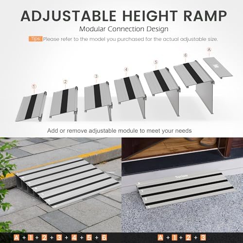 3" Rise Door Threshold Ramp with Updated Fixable Screws, Stable Portable Wheelchair Ramp for Home Steps, Aluminum Door Entry Ramps for Scooters, Power Chairs, Walkers, 800LBS Load Capacity