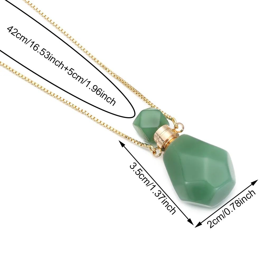 14K Yellow Gold Natural Stone Vial Necklace For Women - Glass Vial Pendant Necklace Water Drop Jar Perfume Necklace - Water Container Vial Necklaces For Liquid Oil Diffuser Vial Jewelry