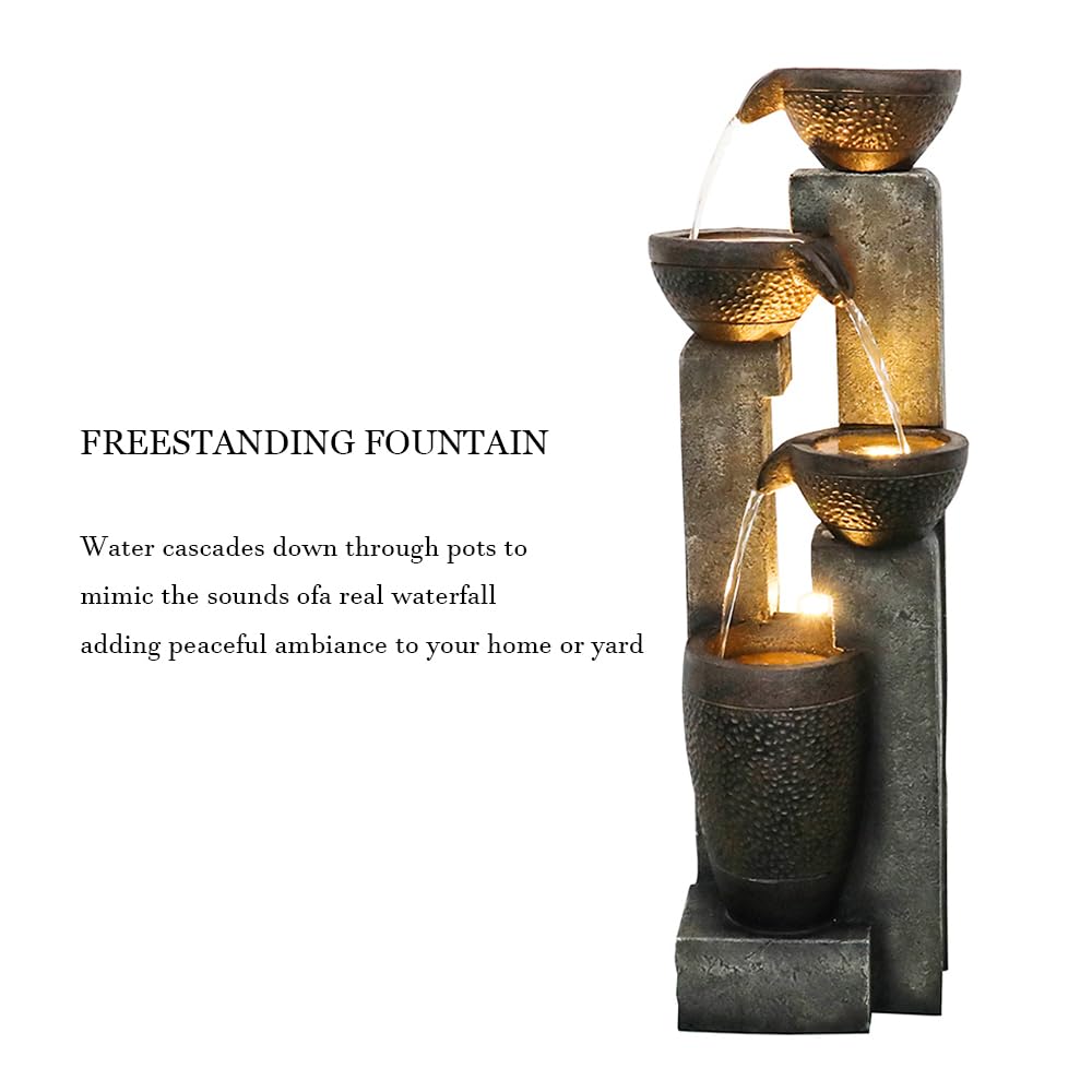 Hamiedun 40''H 4-Tier Outdoor Garden Water Fountain Decor, Resin Fountain for Garden, Floor Patio, Deck, Porch, Backyard and Home Art Decor (40inch)
